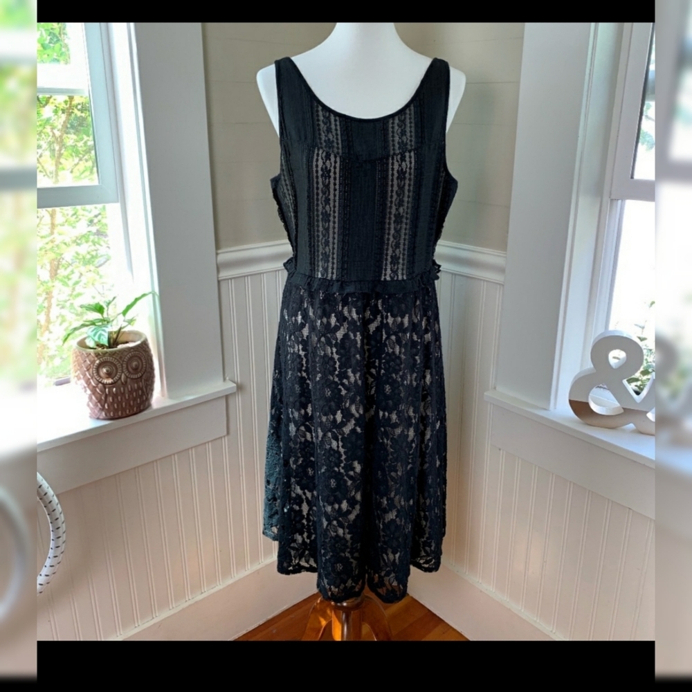 Lane Bryant Black Lace Illusion Neckline Dress